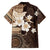 Samoa Siapo Pattern With Brown Hibiscus Family Matching Off Shoulder Long Sleeve Dress and Hawaiian Shirt LT05 - Polynesian Pride