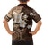 Samoa Siapo Pattern With Brown Hibiscus Family Matching Off Shoulder Short Dress and Hawaiian Shirt LT05 - Polynesian Pride