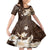 Samoa Siapo Pattern With Brown Hibiscus Family Matching Off Shoulder Short Dress and Hawaiian Shirt LT05 Daughter's Dress Brown - Polynesian Pride