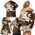 Samoa Siapo Pattern With Brown Hibiscus Family Matching Off Shoulder Short Dress and Hawaiian Shirt LT05 - Polynesian Pride