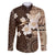 Samoa Siapo Pattern With Brown Hibiscus Family Matching Puletasi and Hawaiian Shirt LT05 Dad's Shirt - Long Sleeve Brown - Polynesian Pride