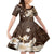 Samoa Siapo Pattern With Brown Hibiscus Family Matching Short Sleeve Bodycon Dress and Hawaiian Shirt LT05 Daughter's Dress Brown - Polynesian Pride