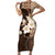 Samoa Siapo Pattern With Brown Hibiscus Family Matching Short Sleeve Bodycon Dress and Hawaiian Shirt LT05 Mom's Dress Brown - Polynesian Pride