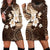 Samoa Siapo Pattern With Brown Hibiscus Hoodie Dress LT05 - Polynesian Pride