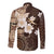 Samoa Siapo Pattern With Brown Hibiscus Long Sleeve Button Shirt LT05 - Polynesian Pride