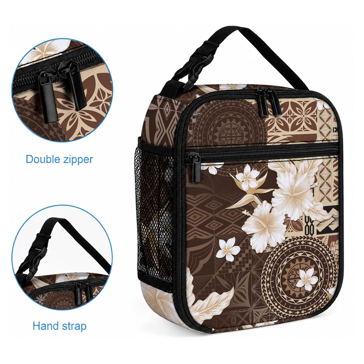 Samoa Siapo Pattern With Brown Hibiscus Lunch Bag