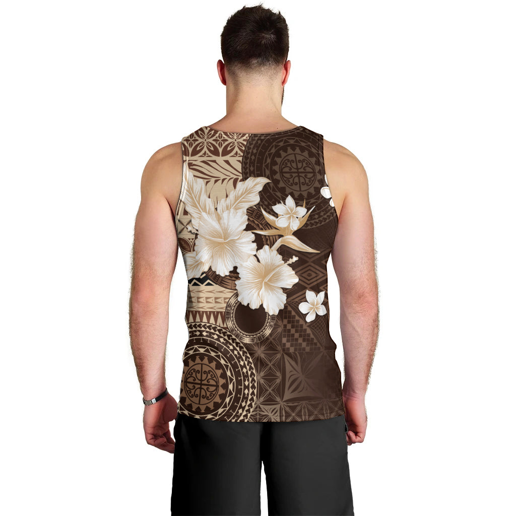 Samoa Siapo Pattern With Brown Hibiscus Men Tank Top LT05 - Polynesian Pride