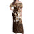 Samoa Siapo Pattern With Brown Hibiscus Off Shoulder Maxi Dress LT05 Women Brown - Polynesian Pride