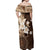 Samoa Siapo Pattern With Brown Hibiscus Off Shoulder Maxi Dress LT05 - Polynesian Pride