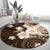 Samoa Siapo Pattern With Brown Hibiscus Round Carpet