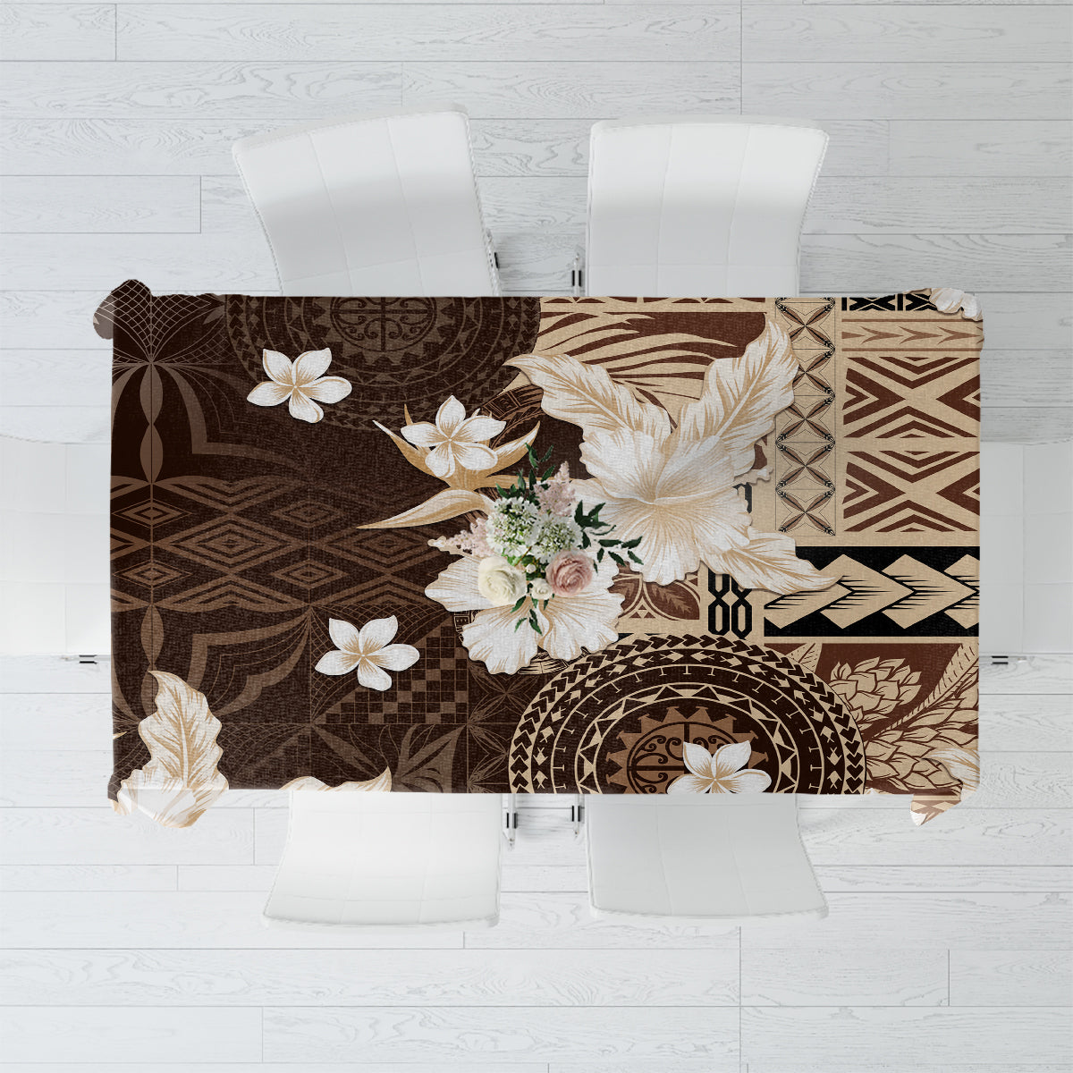 Samoa Siapo Pattern With Brown Hibiscus Tablecloth