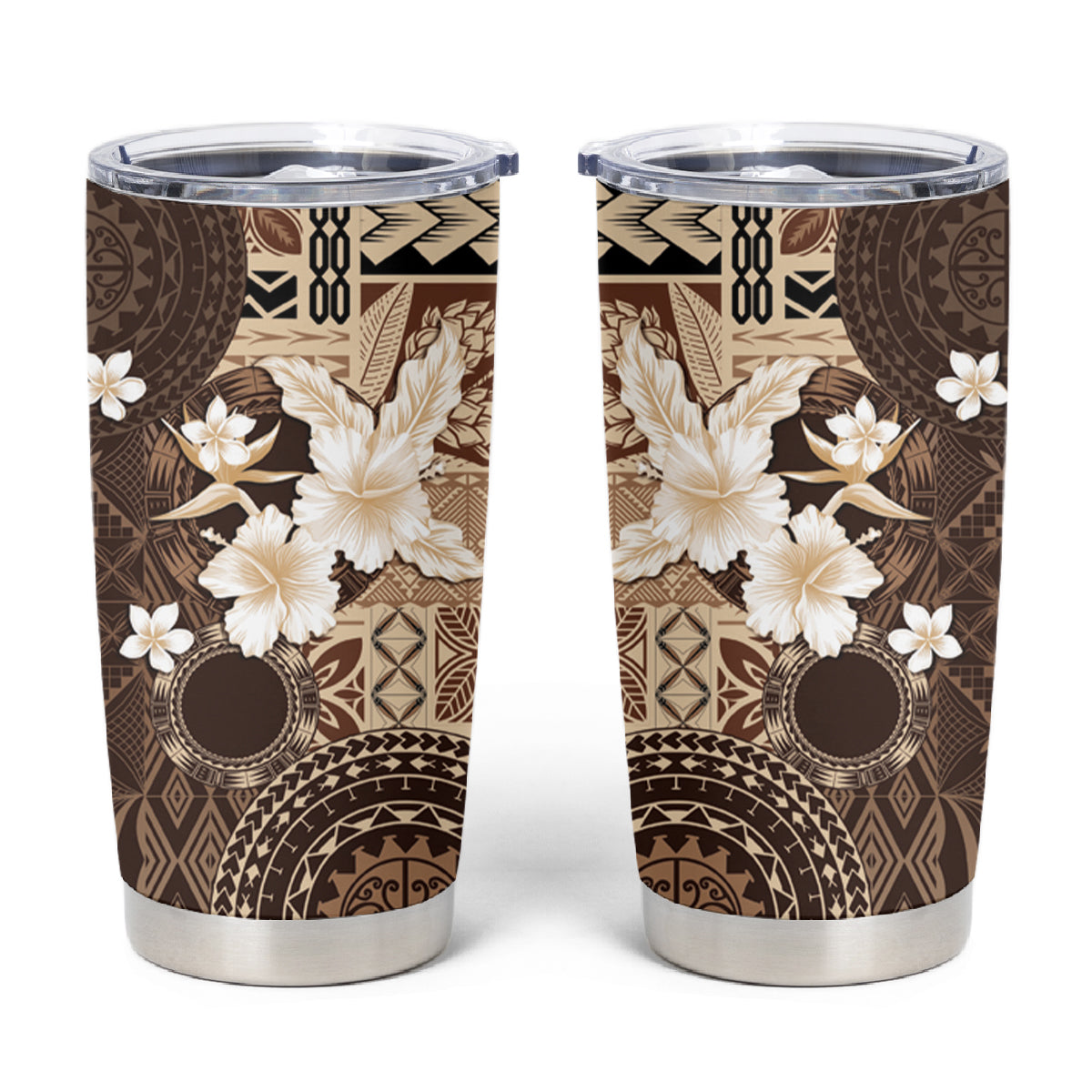 Samoa Siapo Pattern With Brown Hibiscus Tumbler Cup