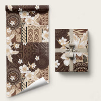 Samoa Siapo Pattern With Brown Hibiscus Wrapping Paper LT05 58" × 23" Brown - Polynesian Pride