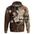 Samoa Siapo Pattern With Brown Hibiscus Zip Hoodie LT05 Pullover Hoodie Brown - Polynesian Pride