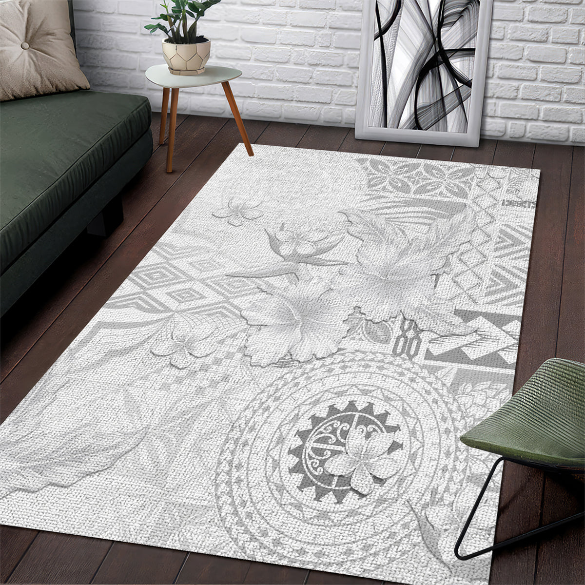 Samoa Siapo Pattern With White Hibiscus Area Rug