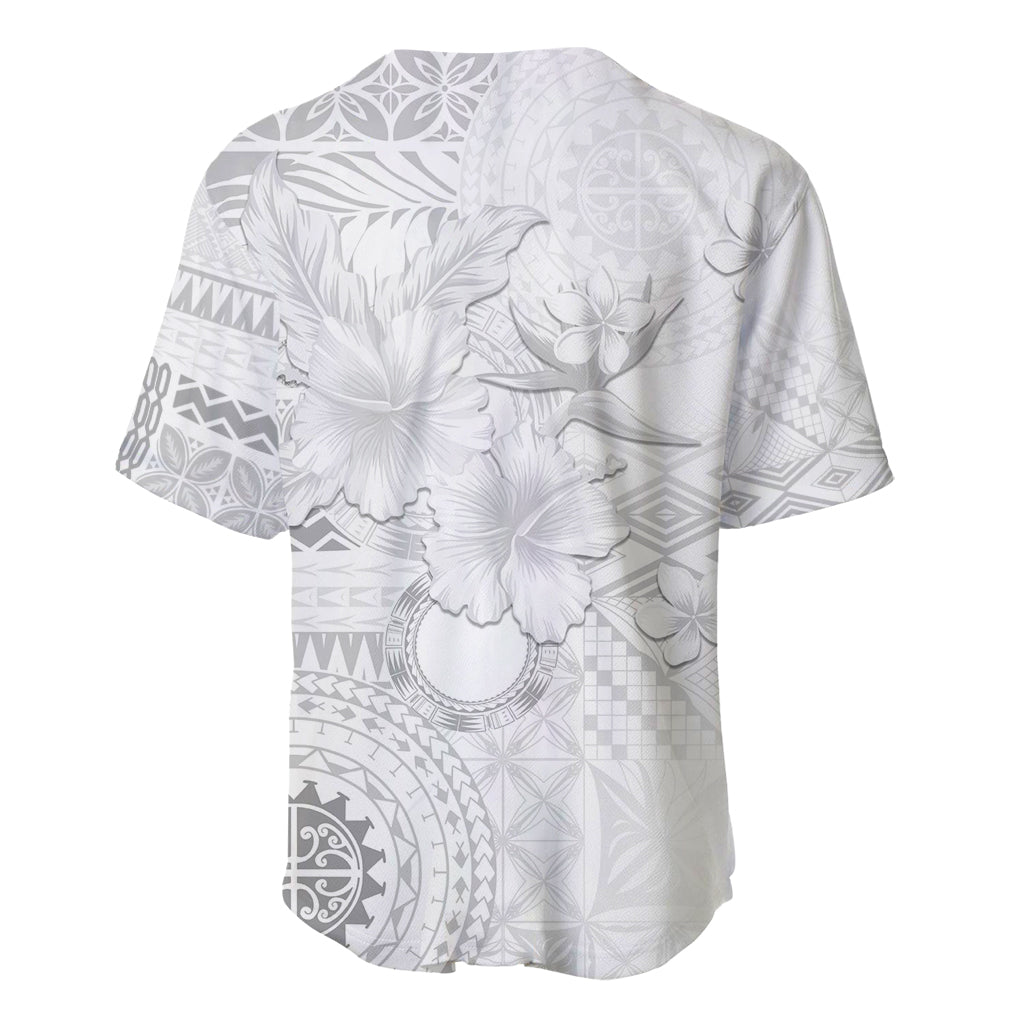 Samoa Siapo Pattern With White Hibiscus Baseball Jersey LT05 - Polynesian Pride