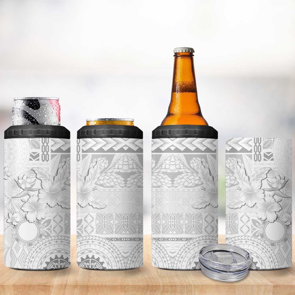 Samoa Siapo Pattern With White Hibiscus 4 in 1 Can Cooler Tumbler