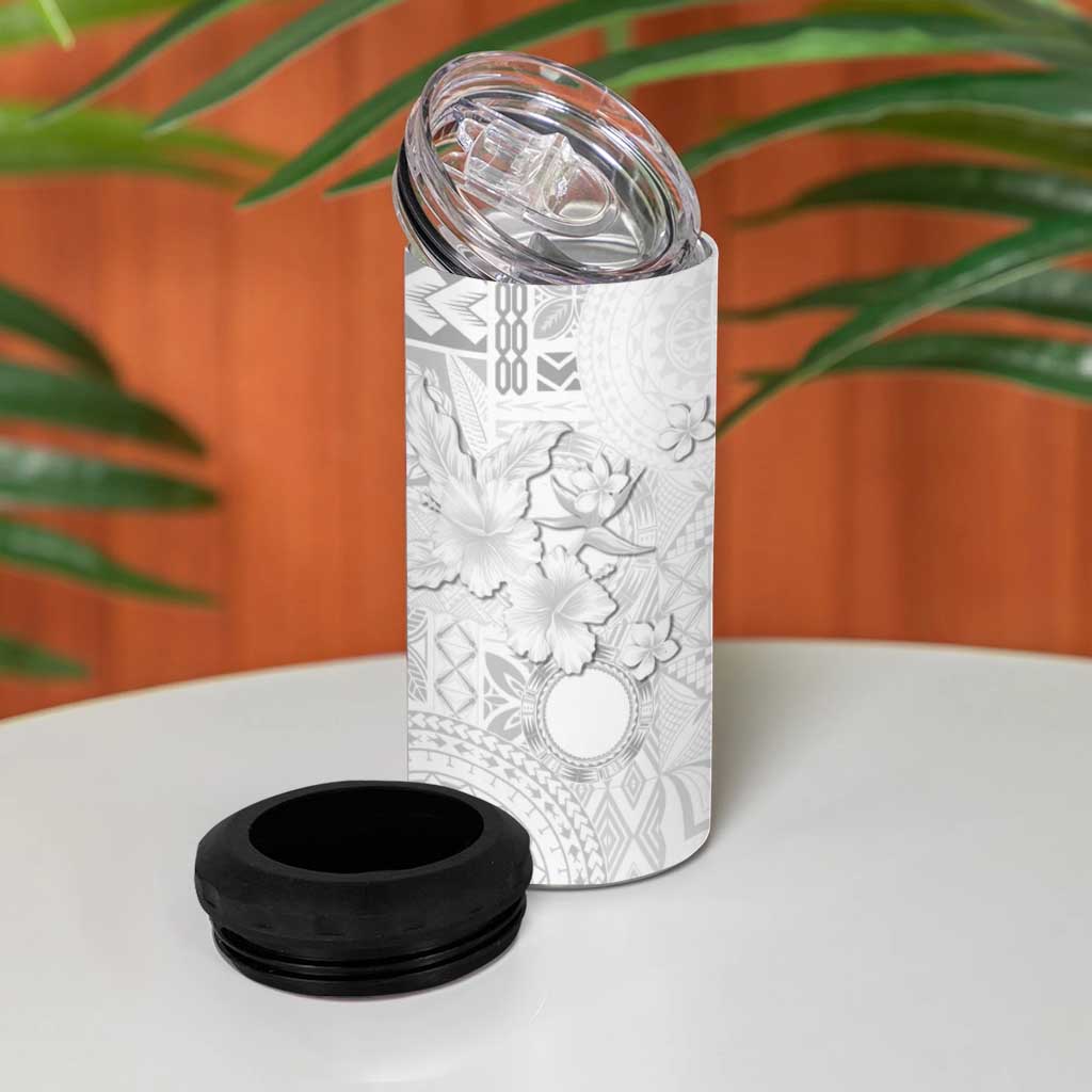 Samoa Siapo Pattern With White Hibiscus 4 in 1 Can Cooler Tumbler