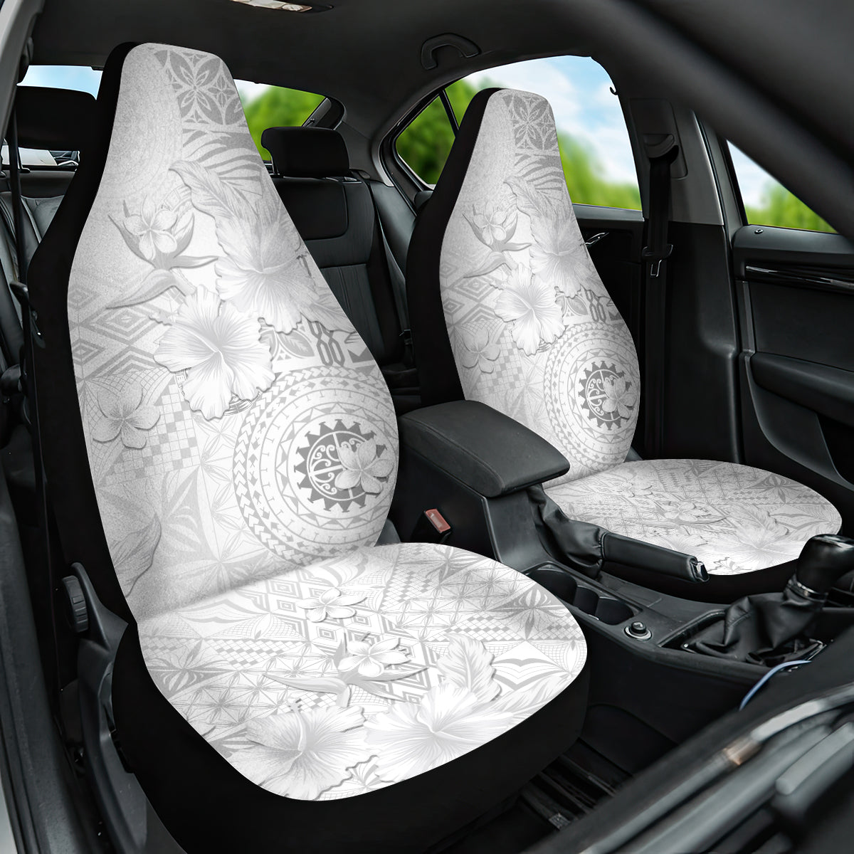 Samoa Siapo Pattern With White Hibiscus Car Seat Cover