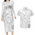 Samoa Siapo Pattern With White Hibiscus Couples Matching Long Sleeve Bodycon Dress and Hawaiian Shirt LT05 White - Polynesian Pride