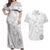 Samoa Siapo Pattern With White Hibiscus Couples Matching Off Shoulder Maxi Dress and Hawaiian Shirt LT05 White - Polynesian Pride