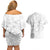 Samoa Siapo Pattern With White Hibiscus Couples Matching Off Shoulder Short Dress and Hawaiian Shirt LT05 - Polynesian Pride