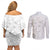 Samoa Siapo Pattern With White Hibiscus Couples Matching Off Shoulder Short Dress and Long Sleeve Button Shirt LT05 - Polynesian Pride