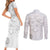 Samoa Siapo Pattern With White Hibiscus Couples Matching Short Sleeve Bodycon Dress and Long Sleeve Button Shirt LT05 - Polynesian Pride