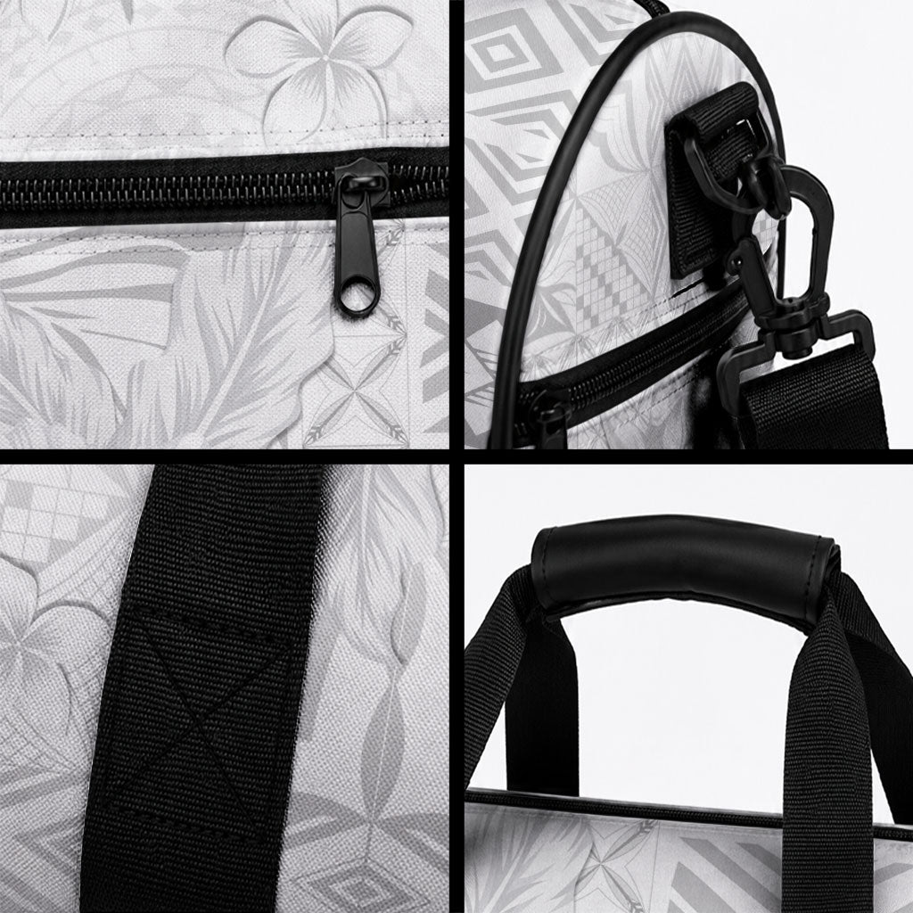 Samoa Siapo Pattern With White Hibiscus Duffle Bag