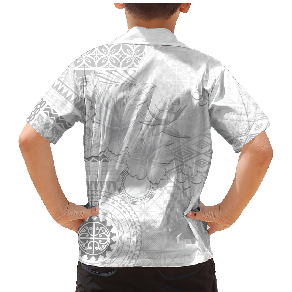 Samoa Siapo Pattern With White Hibiscus Family Matching Mermaid Dress and Hawaiian Shirt LT05 - Polynesian Pride