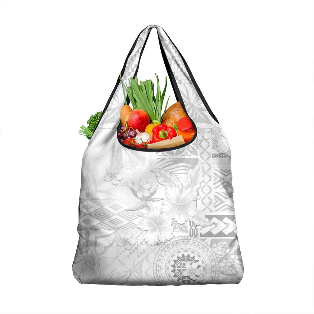 Samoa Siapo Pattern With White Hibiscus Grocery Bag LT05 1-pack One Size White - Polynesian Pride
