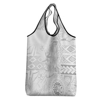Samoa Siapo Pattern With White Hibiscus Grocery Bag LT05 - Polynesian Pride