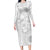 Samoa Siapo Pattern With White Hibiscus Long Sleeve Bodycon Dress LT05 Long Dress White - Polynesian Pride