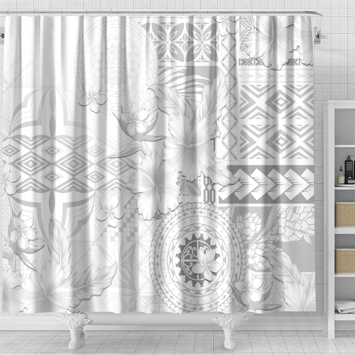 Samoa Siapo Pattern With White Hibiscus Shower Curtain