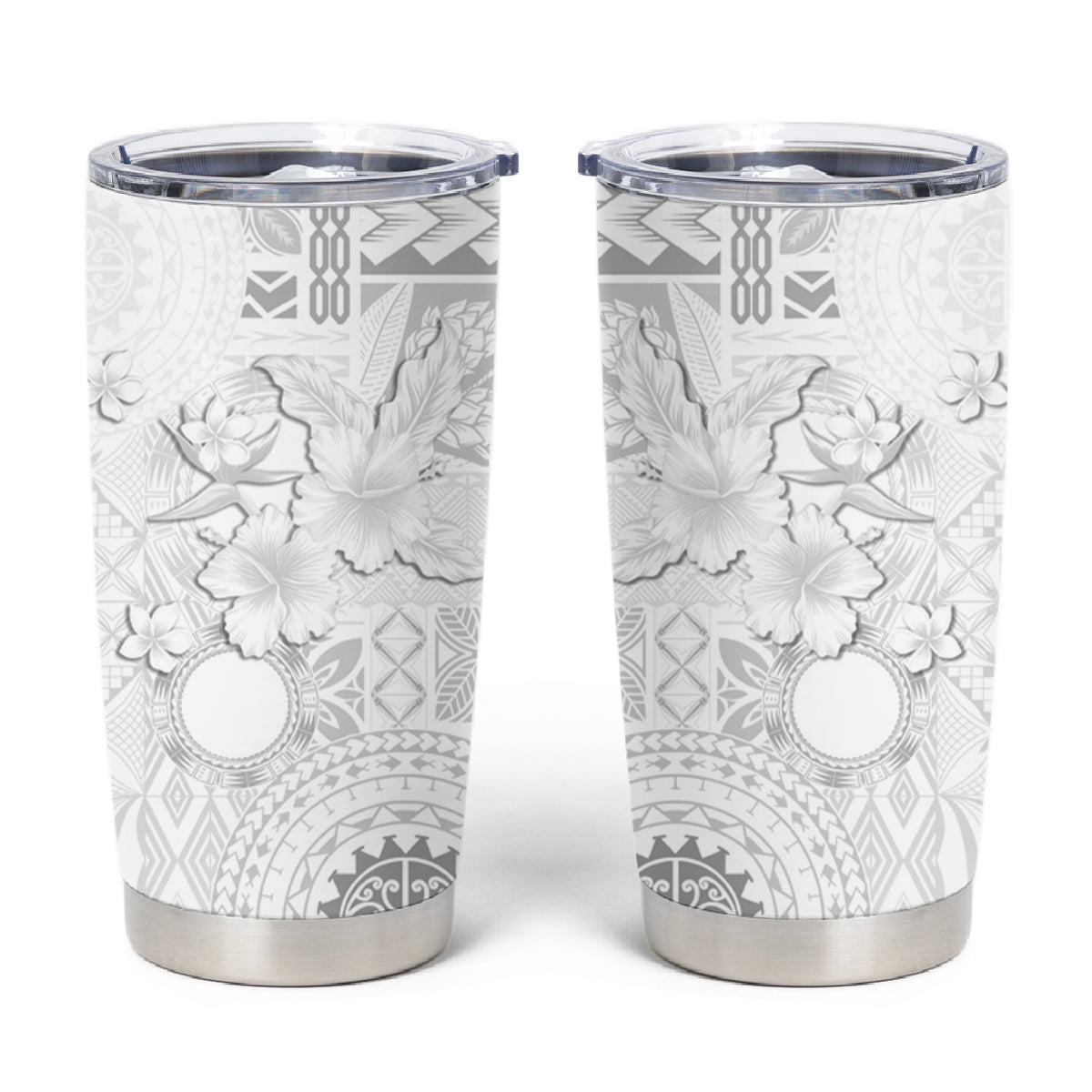 Samoa Siapo Pattern With White Hibiscus Tumbler Cup