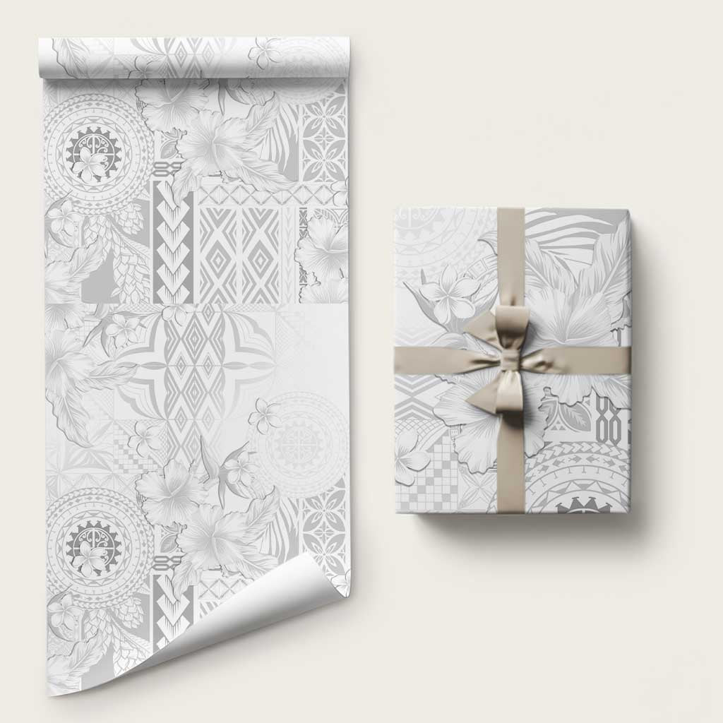 Samoa Siapo Pattern With White Hibiscus Wrapping Paper LT05 58" × 23" White - Polynesian Pride