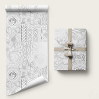 Samoa Siapo Pattern With White Hibiscus Wrapping Paper LT05 58" × 23" White - Polynesian Pride