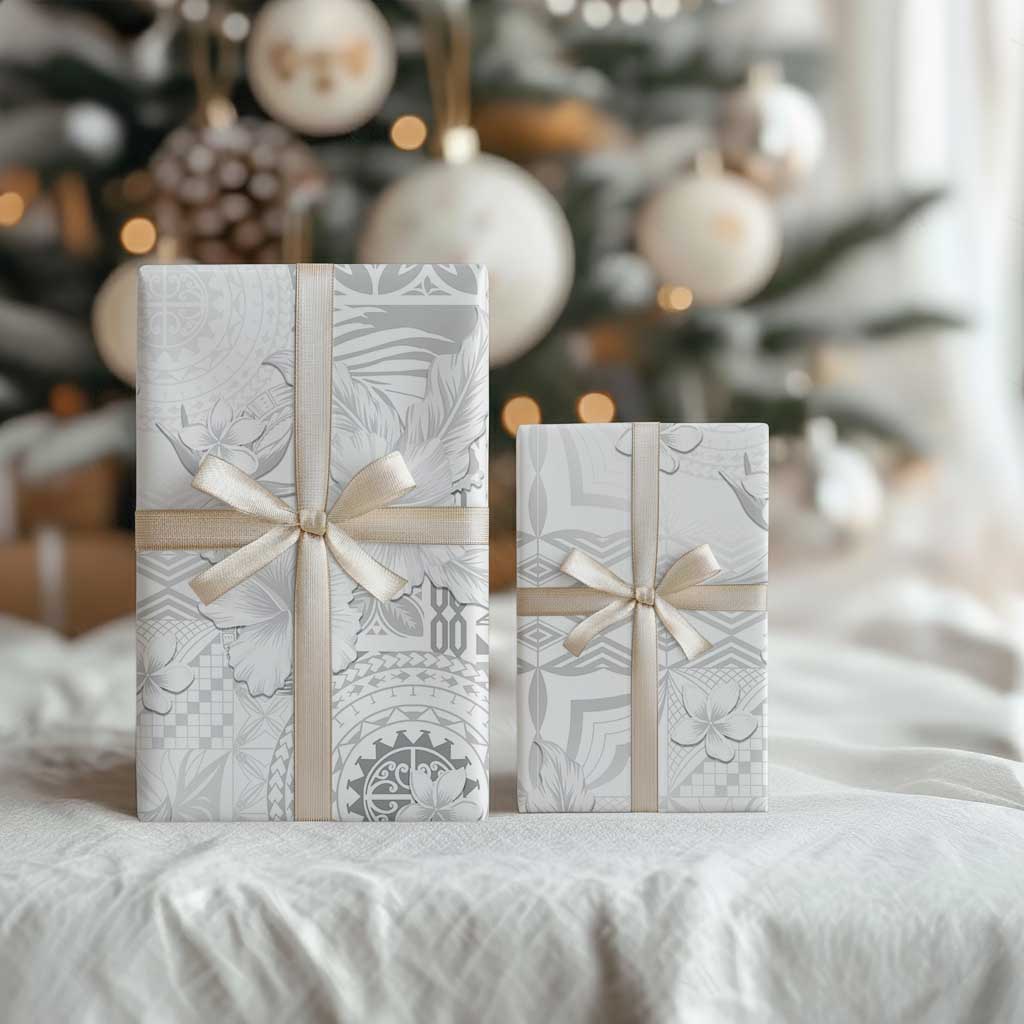 Samoa Siapo Pattern With White Hibiscus Wrapping Paper LT05 - Polynesian Pride