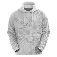 Samoa Siapo Pattern With White Hibiscus Zip Hoodie LT05 - Polynesian Pride