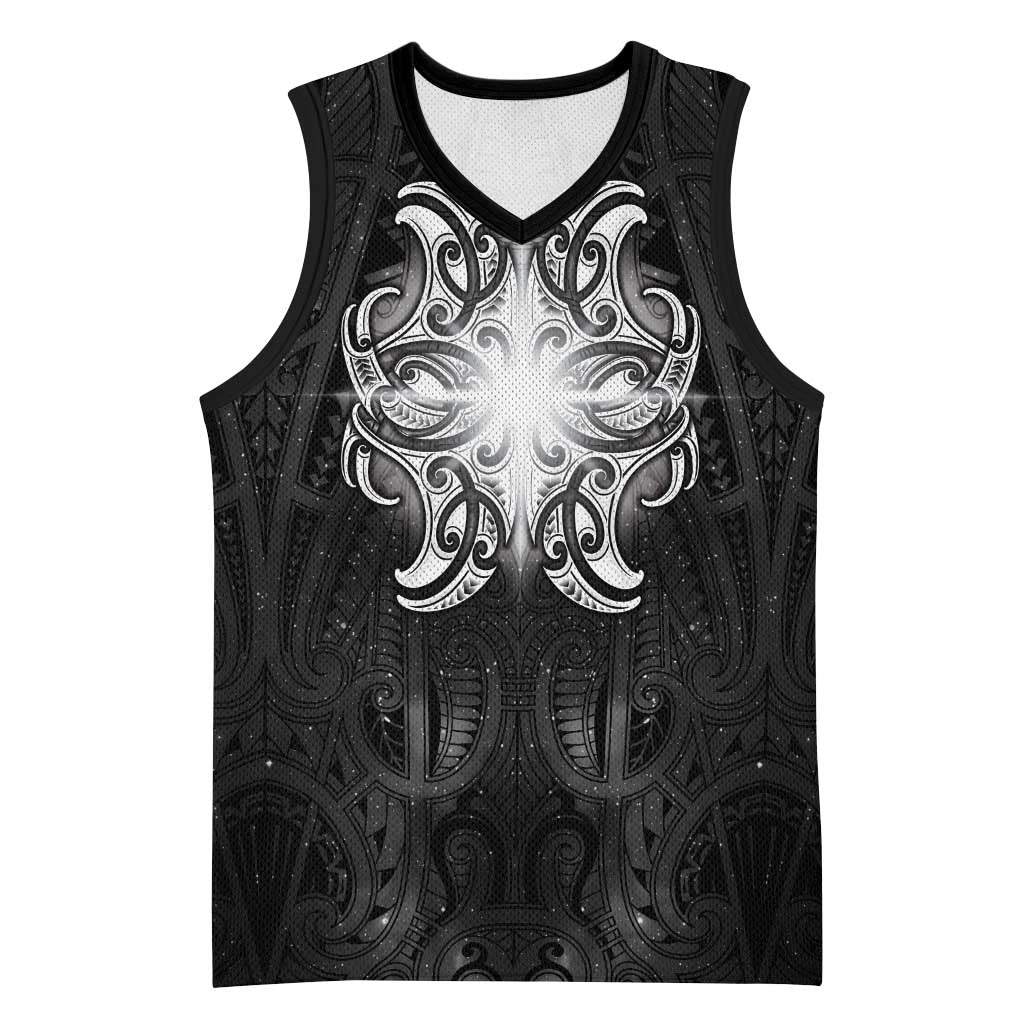 New Zealand Matariki Basketball Jersey Maori Moko Black Galaxy LT05 Unisex Black - Polynesian Pride