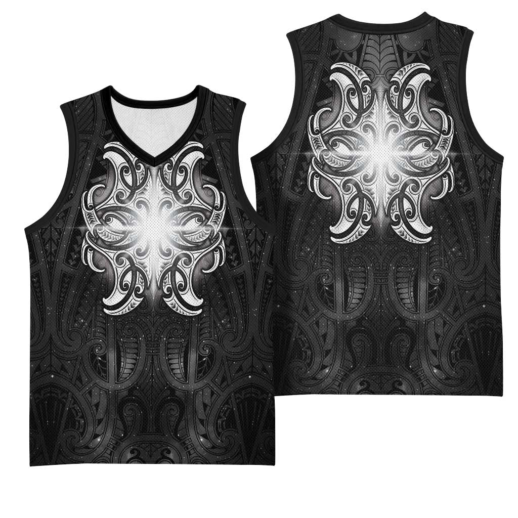 New Zealand Matariki Basketball Jersey Maori Moko Black Galaxy LT05 - Polynesian Pride
