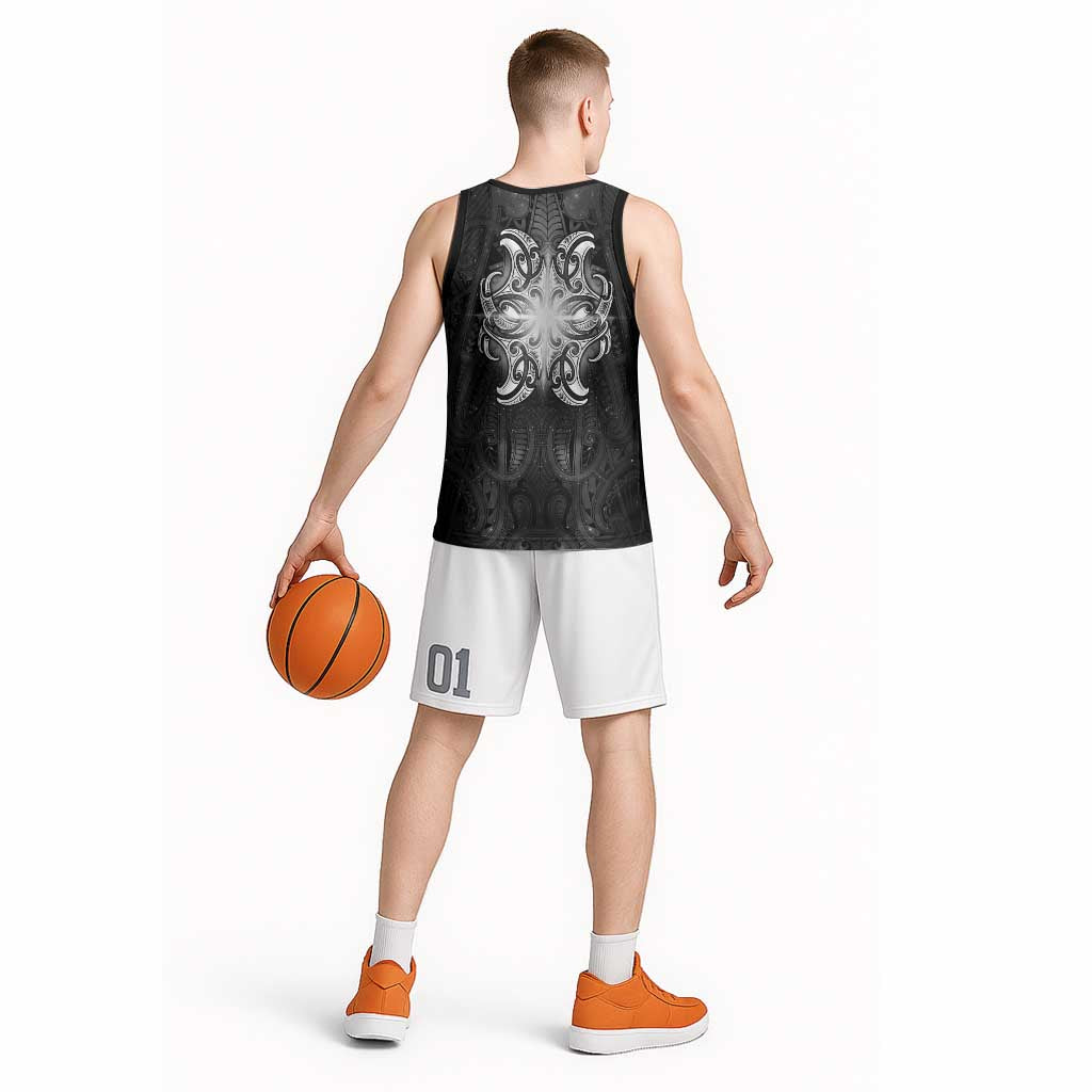 New Zealand Matariki Basketball Jersey Maori Moko Black Galaxy LT05 - Polynesian Pride