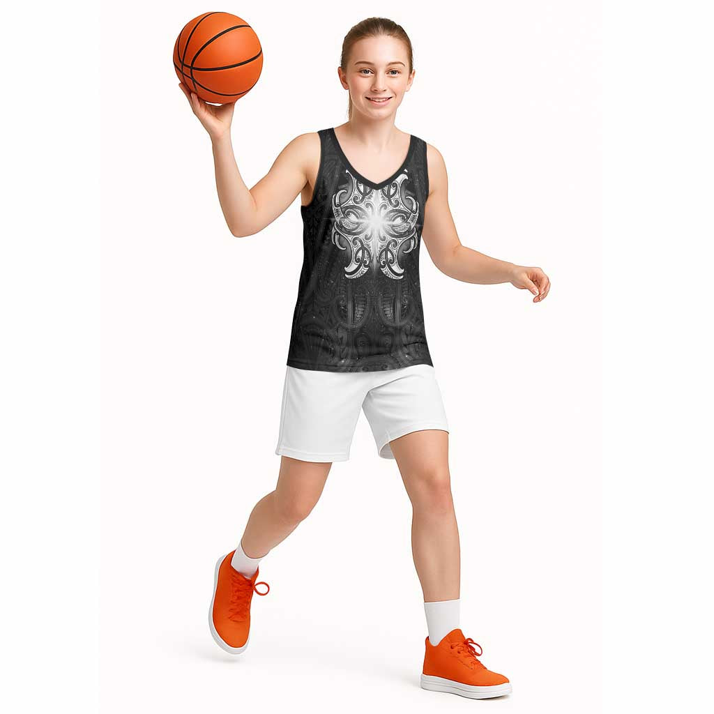 New Zealand Matariki Basketball Jersey Maori Moko Black Galaxy LT05 - Polynesian Pride