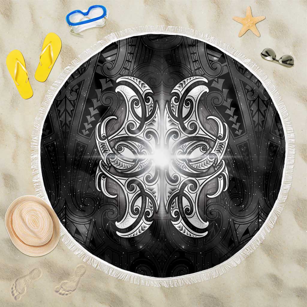 New Zealand Matariki Beach Blanket Maori Moko Black Galaxy LT05 One Size 150cm Black - Polynesian Pride