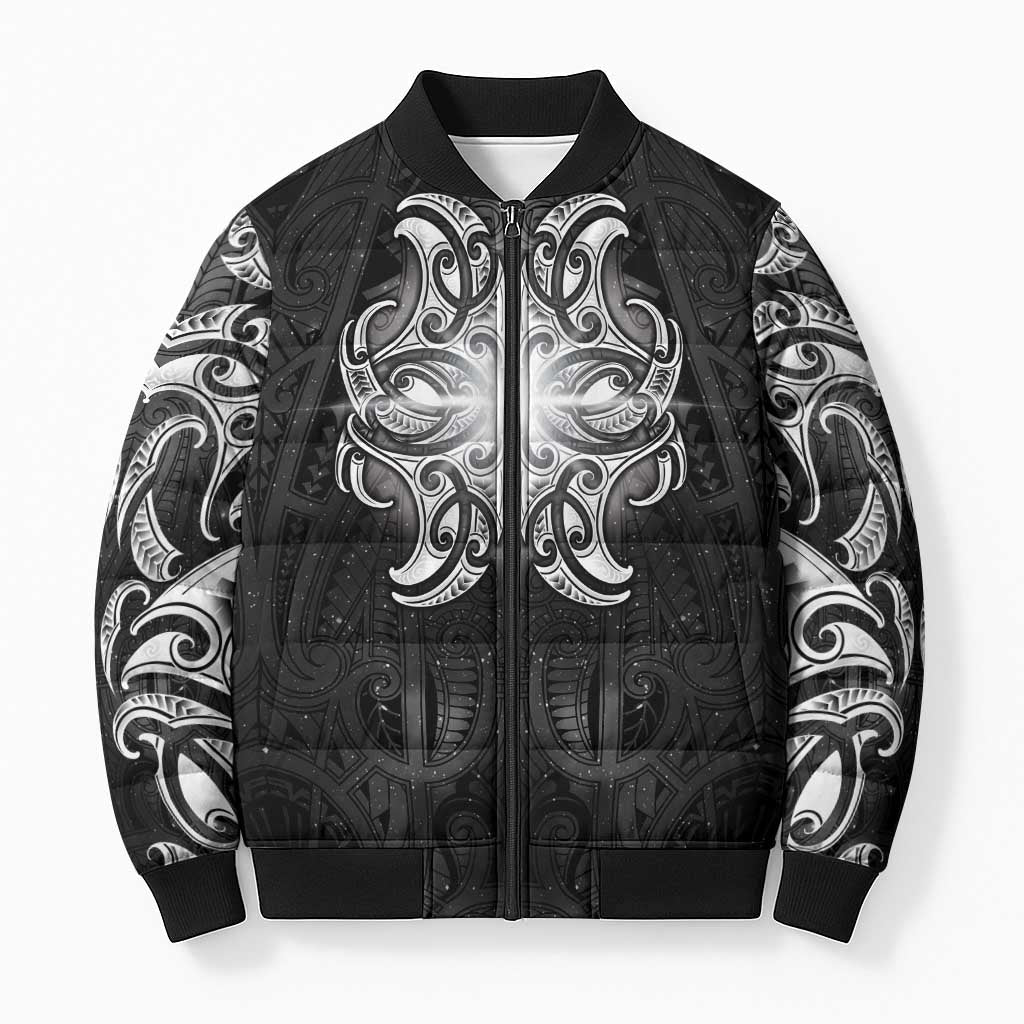 New Zealand Matariki Bomber Puffer Jacket Maori Moko Black Galaxy LT05 Unisex Black - Polynesian Pride