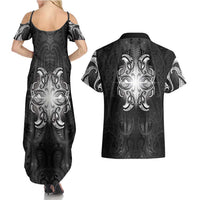 New Zealand Matariki Couples Matching Summer Maxi Dress and Hawaiian Shirt Maori Moko Black Galaxy
