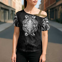 New Zealand Matariki Cross Shoulder Shirt Maori Moko Black Galaxy LT05 - Polynesian Pride