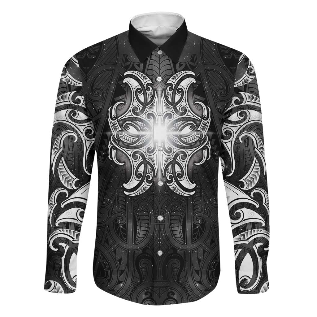 New Zealand Matariki Family Matching Long Sleeve Bodycon Dress and Hawaiian Shirt Maori Moko Black Galaxy