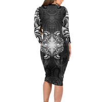 New Zealand Matariki Family Matching Long Sleeve Bodycon Dress and Hawaiian Shirt Maori Moko Black Galaxy