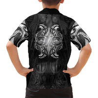 New Zealand Matariki Family Matching Off The Shoulder Long Sleeve Dress and Hawaiian Shirt Maori Moko Black Galaxy